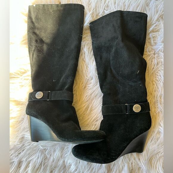 BCBG 💫black suede boots with wedge heel💫sz38 - Picture 1 of 8